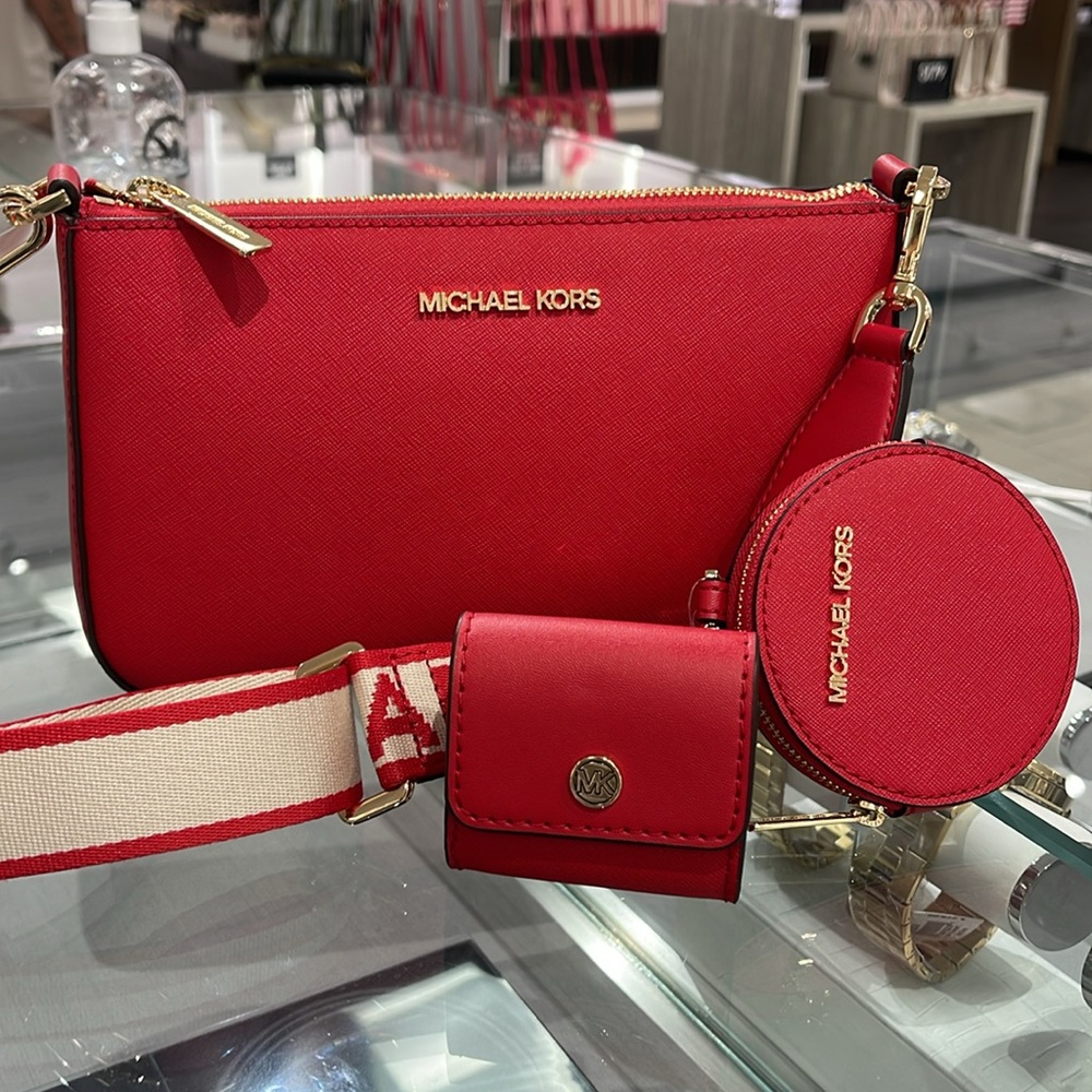 MICHAEL KORS JET SET TRAVEL SMALL SHOULDER CROSSBODY WITH TECH ATTCH AIRPOD  MK - Picture 12 of 16